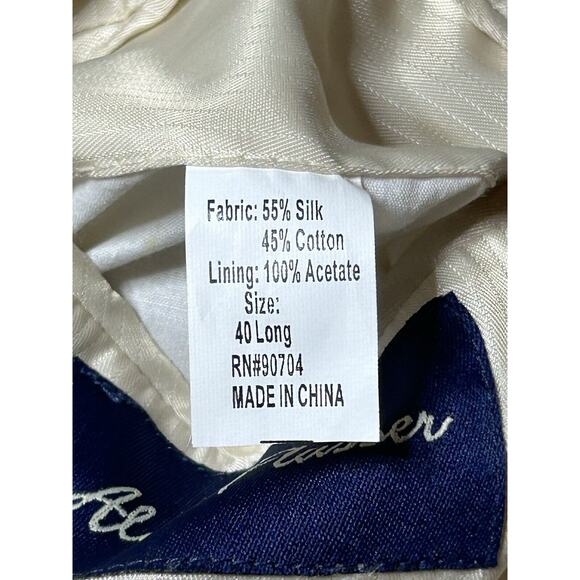 Alan Flusser Blazer Mens 40L Long Silk Cotton Blend Suit Jacket Beige Sport Coat - Picture 4 of 14